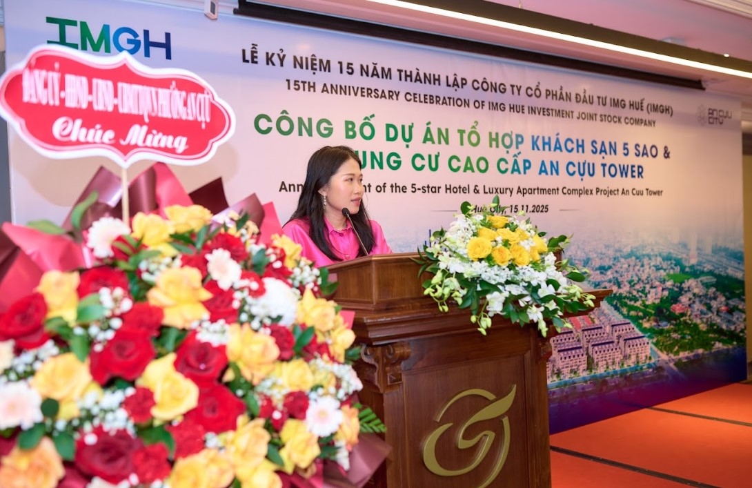 Bà Lê Thuỳ Linh - Chủ tịch HĐQT IMGH chia sẻ “An Cựu Tower là bước đi tiếp theo trong hành trình xây dựng hệ sinh thái bất động sản toàn diện của IMGH”.