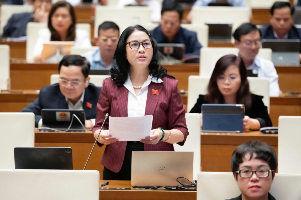 Đại biểu Nguyễn Thị Lan, đoàn TP.Hà Nội phát biểu tại phiên thảo luận.