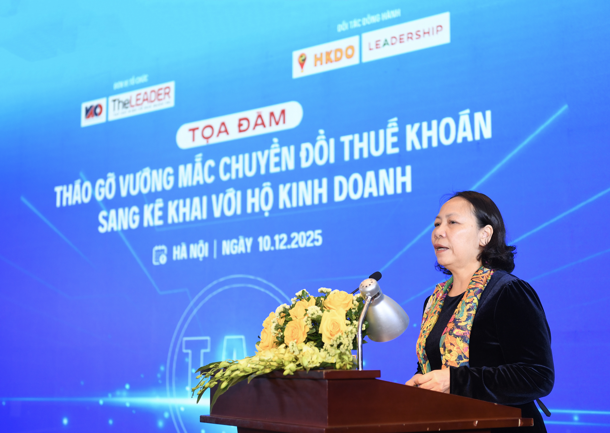 Bà Lê Thị Duyên Hải, Phó Tổng Thư ký Hội Tư vấn Thuế Việt Nam (VTCA), phát biểu tại tọa đàm.