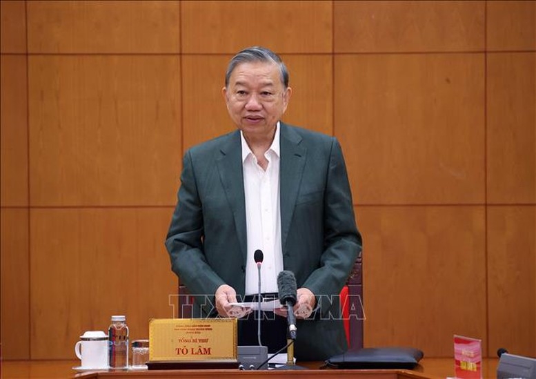 Tổng Bí thư Tô Lâm chủ trì buổi làm việc với Thường trực các tiểu ban Đại hội XIV của Đảng - Ảnh: TTXVN