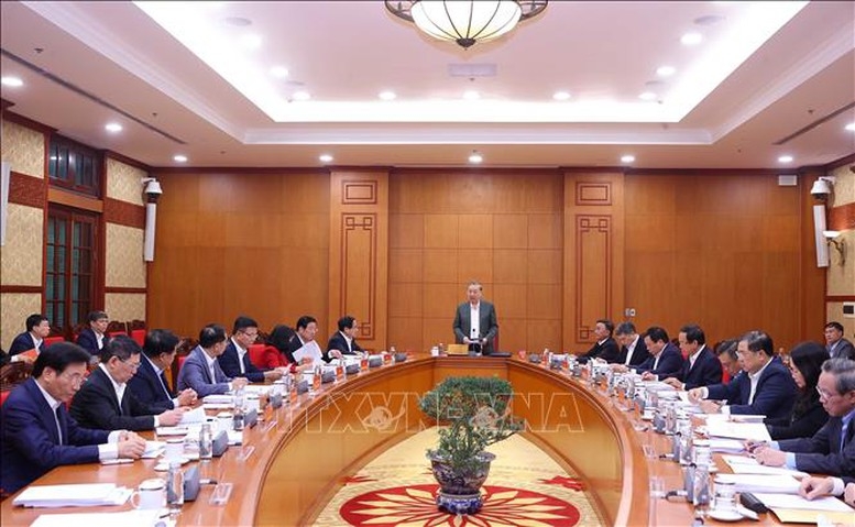 Tổng Bí thư Tô Lâm phát biểu kết luận buổi làm việc. Ảnh: TTXVN.