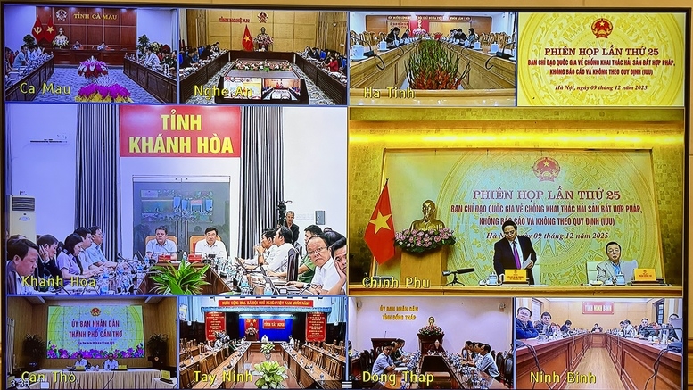 Phiên họp được kết nối trực tuyến với đầu cầu 21 tỉnh, thành phố ven biển - Ảnh: VGP