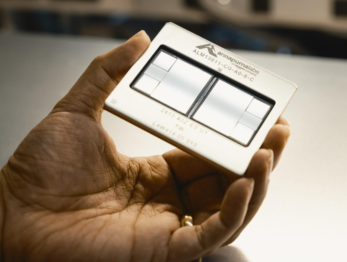 Chip Trainium2 do Amazon Web Services sản xuất. Ảnh: WSJ