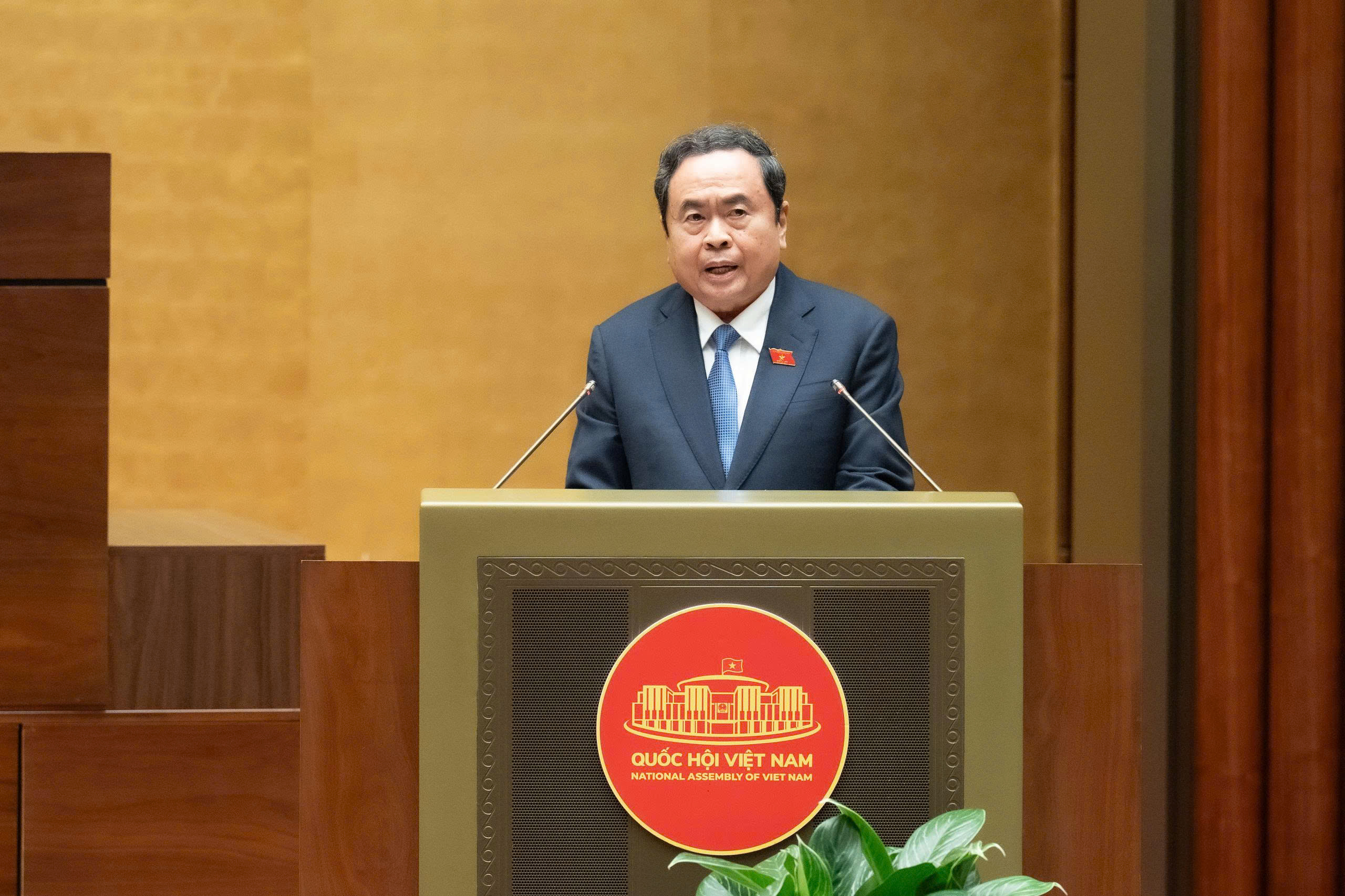 Chủ tịch Quốc hội Trần Thanh Mẫn phát biểu bế mạc Kỳ họp thứ 10. Ảnh: Quốc hội.