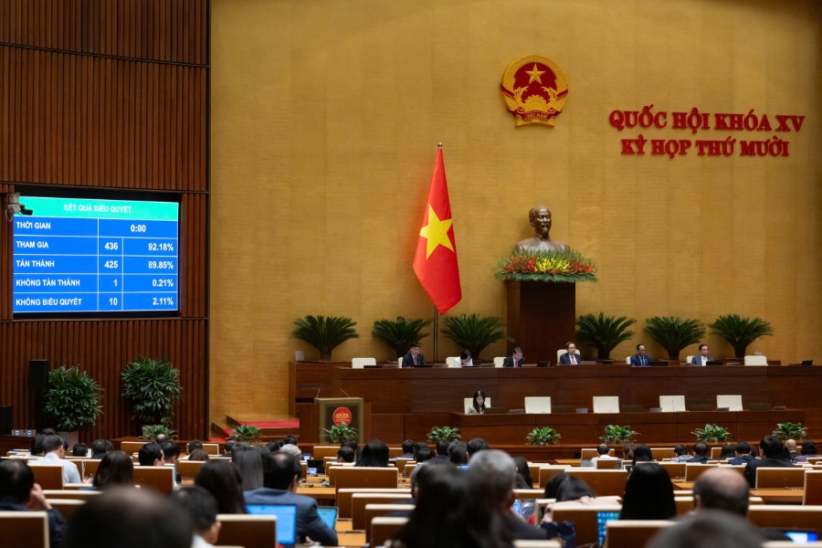 Với đa số đại biểu tán thành, Quốc hội đã chính thức thông qua Luật Phục hồi, phá sản. Ảnh: Quốc hội.