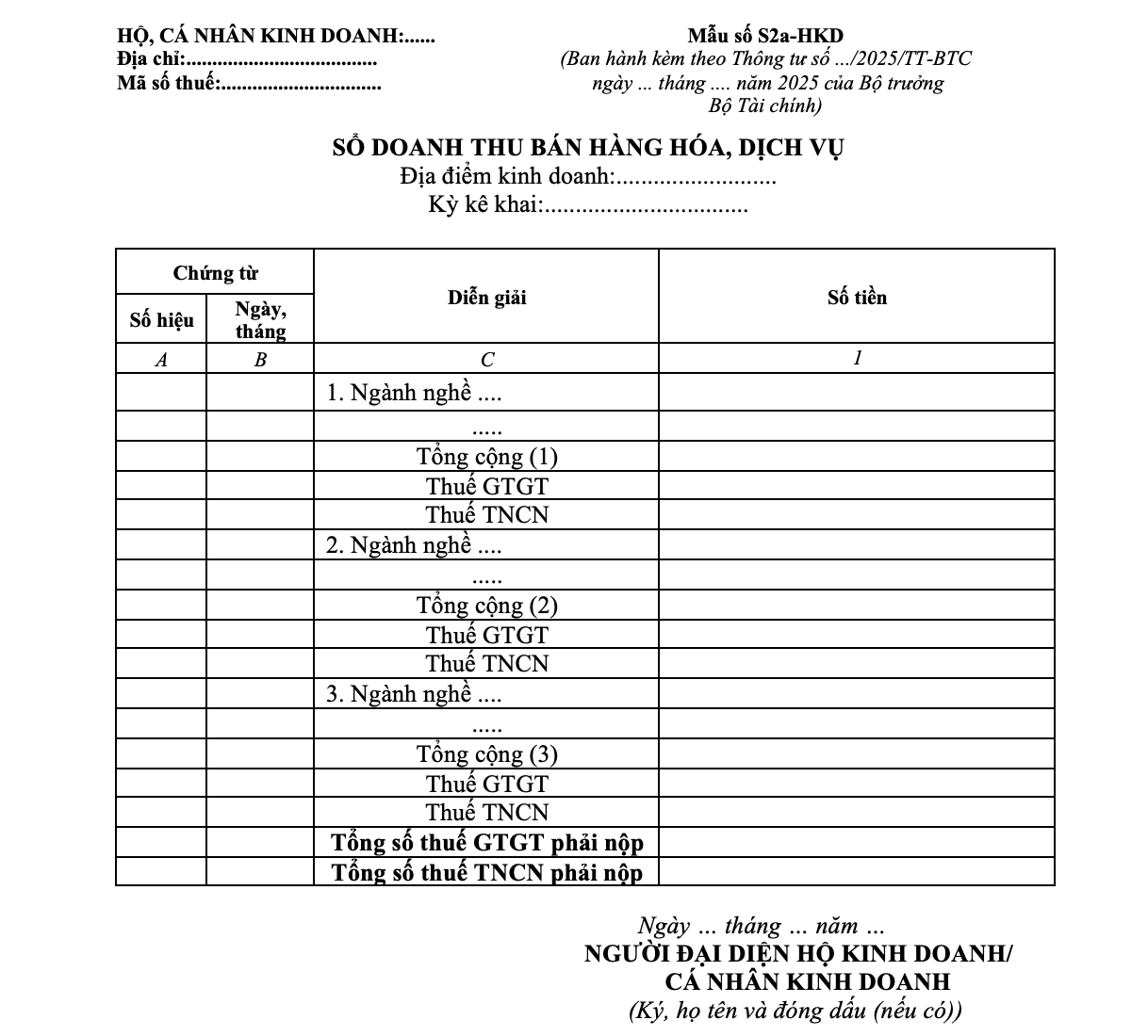 Sổ chi tiết doanh thu bán hàng hóa, dịch vụ (mẫu số S2a-HKD)