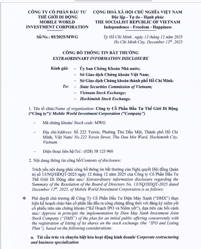 MWG sẽ IPO Điện Máy Xanh trong 2026  - Ảnh 1