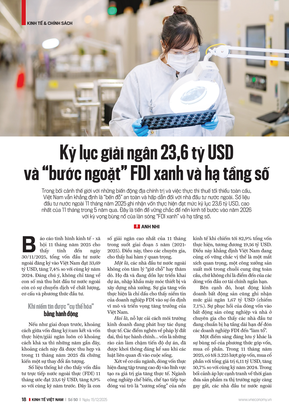 Kỷ lục giải ngân 23,6 tỷ USD và “bước ngoặt” FDI xanh và hạ tầng số  - Ảnh 1