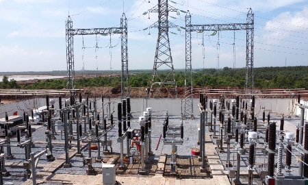 Toàn cảnh Trạm biến áp 110kV sân bay Long Thành và đường dây đấu nối - Ảnh: VGP/MT.