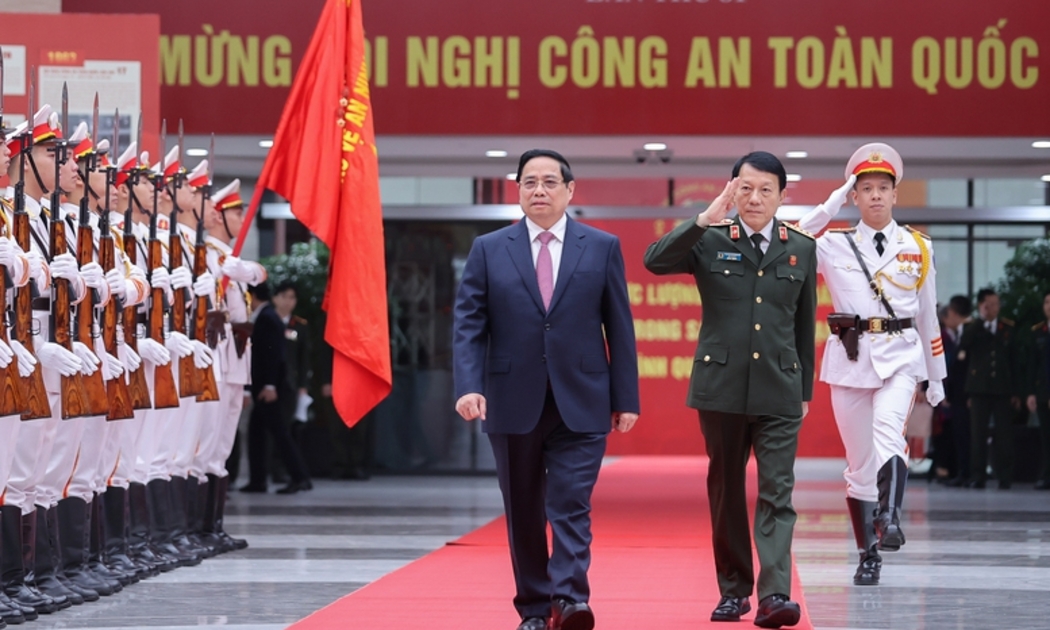 Thủ tướng Phạm Minh Chính tới dự Hội nghị Công an toàn quốc lần thứ 81 - Ảnh: VGP