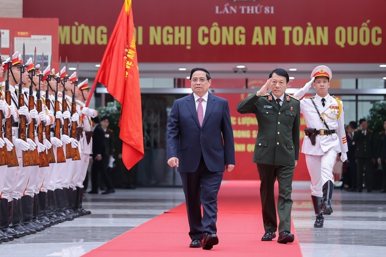 Thủ tướng Phạm Minh Chính tới dự Hội nghị Công an toàn quốc lần thứ 81 - Ảnh: VGP