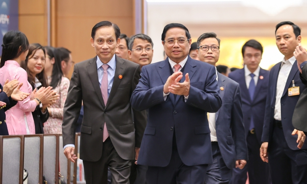 Thủ tướng Chính phủ Phạm Minh Chính tới dự lễ kỷ niệm 50 năm thành lập (1975 - 2025) và đón nhận Huân chương Lao động hạng Nhất của Ủy ban Biên giới quốc gia, Bộ Ngoại giao- Ảnh: VGP
