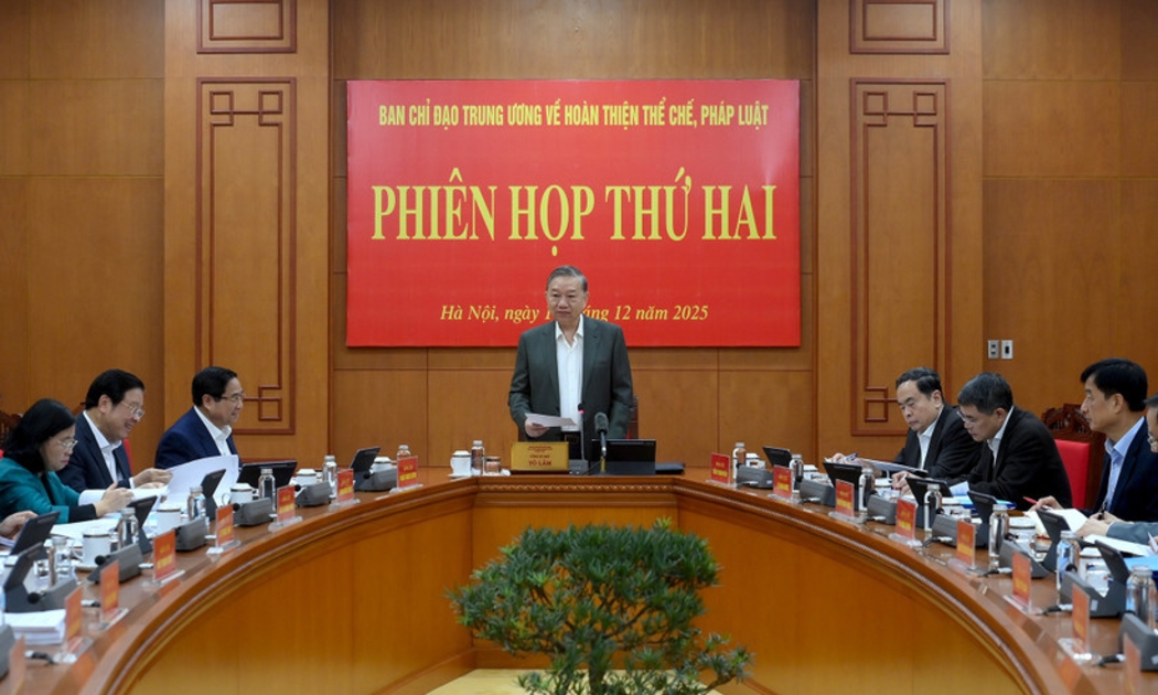 Tổng Bí thư Tô Lâm chủ trì Phiên họp thứ hai, Ban Chỉ đạo Trung ương về hoàn thiện thể chế, pháp luật. Ảnh: Nhân Dân. 