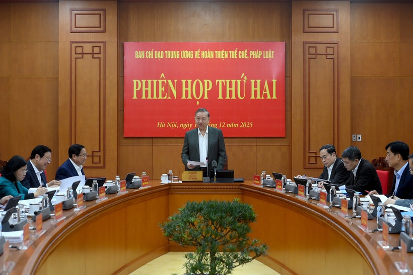 Tổng Bí thư Tô Lâm chủ trì Phiên họp thứ hai, Ban Chỉ đạo Trung ương về hoàn thiện thể chế, pháp luật. Ảnh: Nhân Dân. 