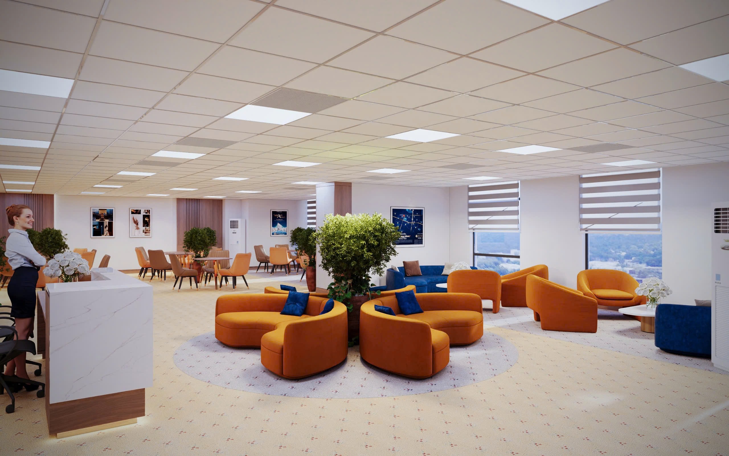 Một mẫu phối cảnh văn phòng mở tại ROX Tower Goldmark Cit, nơi sở hữu cùng lúc 4 mặt thoáng đắt giá giữa không gian đô thị.