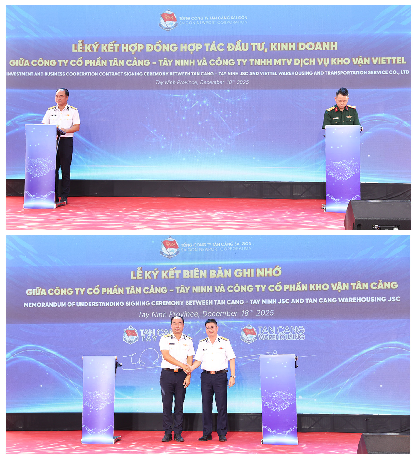 Công ty Cổ phần Tân Cảng Tây Ninh ký hợp đồng và biên bản ghi nhớ hợp tác với Công ty TNHH MTV Dịch vụ kho vận Viettel và Công ty Cổ phần Kho vận Tân Cảng.