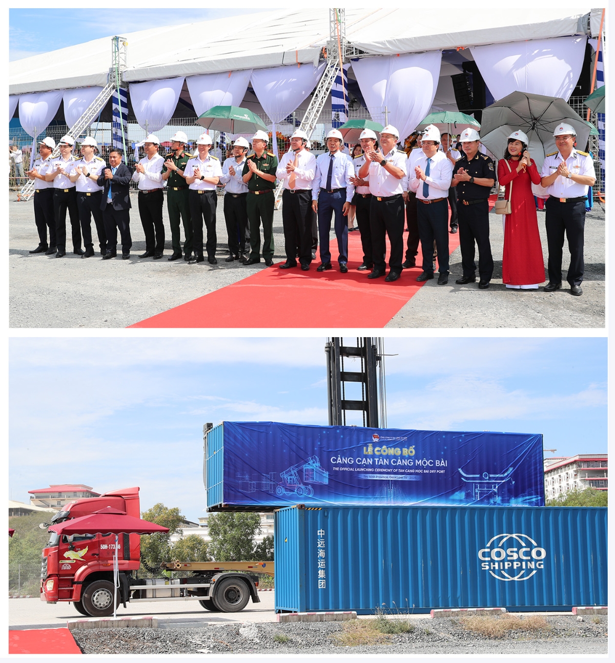 Các đại biểu chứng kiến container đầu tiên thông qua Cảng cạn Tân Cảng Mộc Bài.