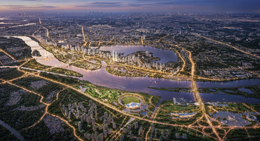 Phối cảnh tổng thể Trục cảnh quan đại lộ Sông Hồng