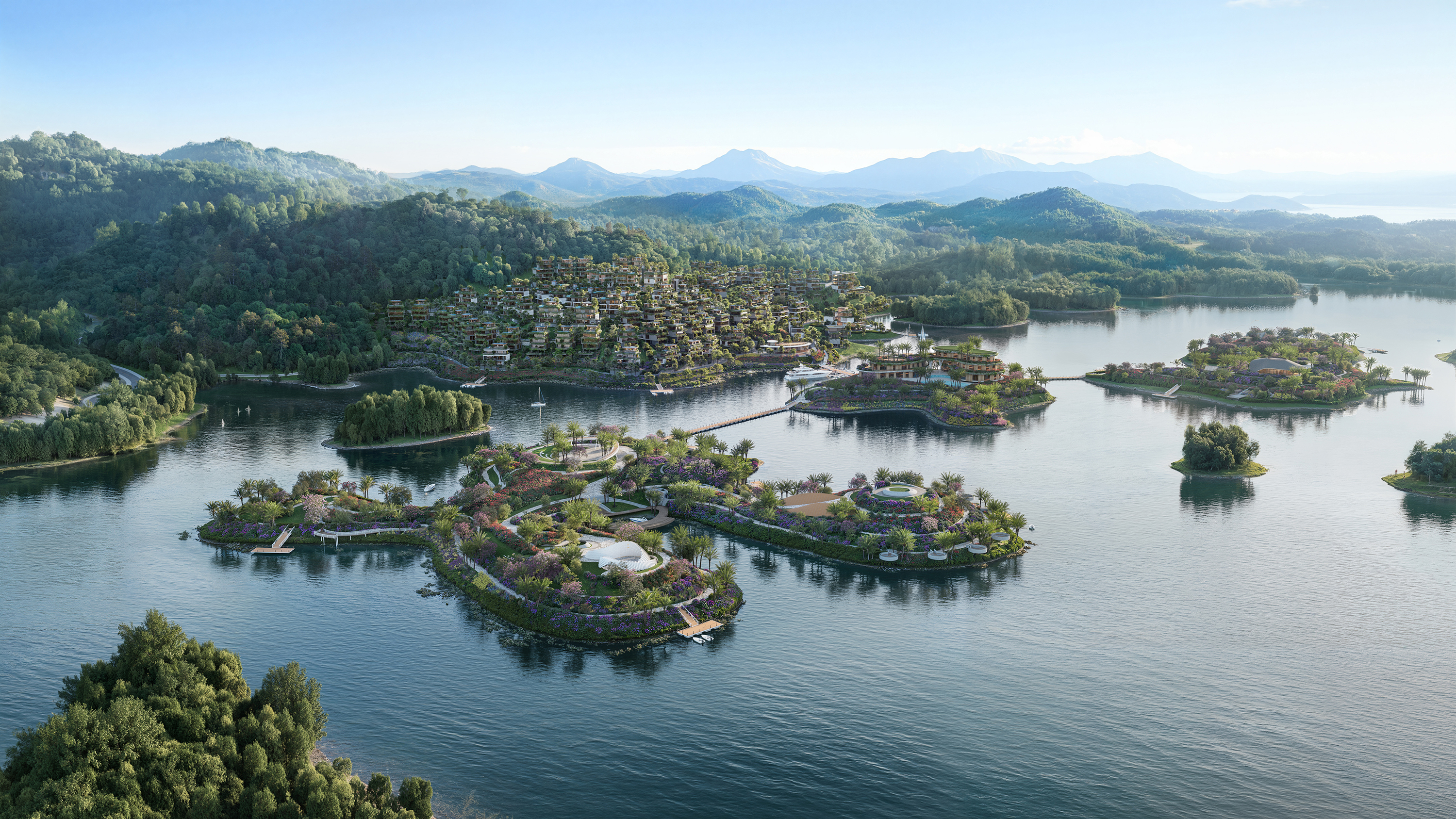 Flamingo Maison 108 Ho Nui Coc với những công trình kiến trúc ôm theo thế núi. Ảnh: Flamingo.