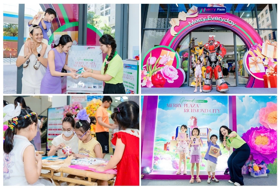 Tưng bừng hoạt động thu hút đông đảo khách ghé thăm: workshop tái chế, nghệ thuật và check-in cùng mascot tại sự kiện khai trương Merry Plaza Richmond City.