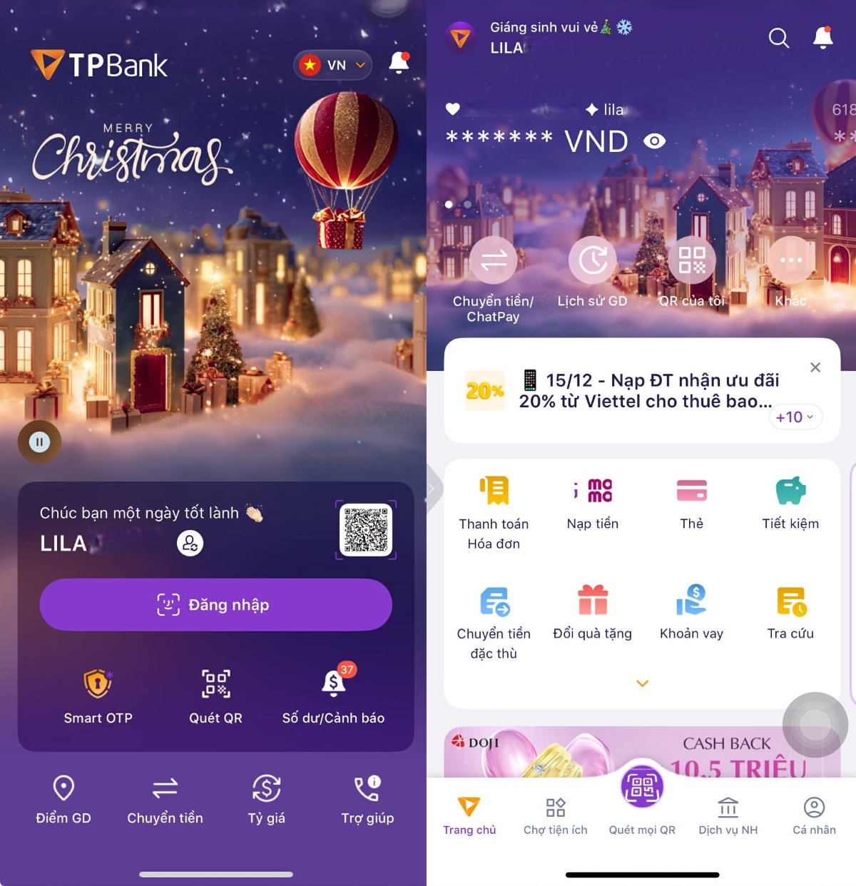 TPBank bật “mood” Giáng sinh trên App với giao diện ấm áp, hiện đại và tinh tế.