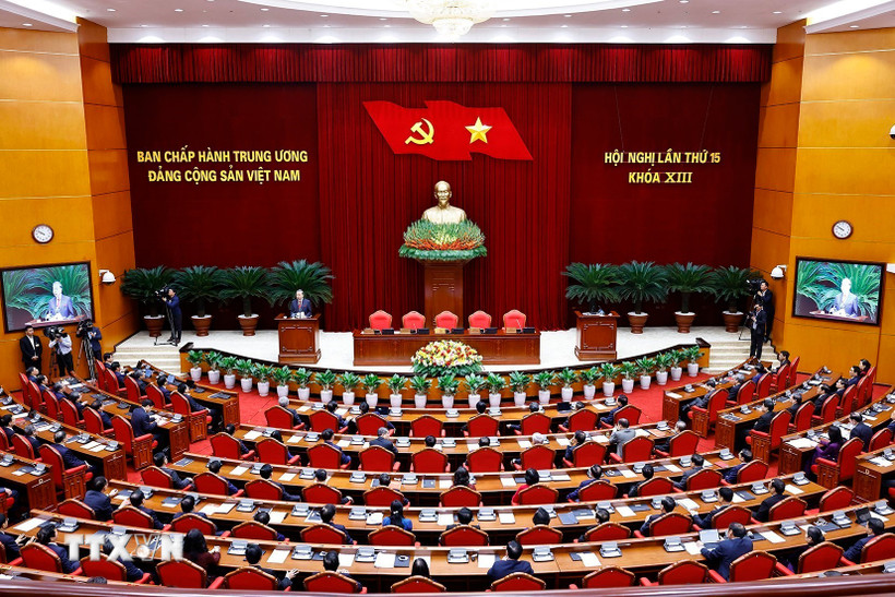 Hội nghị lần thứ 15 Ban Chấp hành Trung ương Đảng khóa XIII. Ảnh: TTXVN