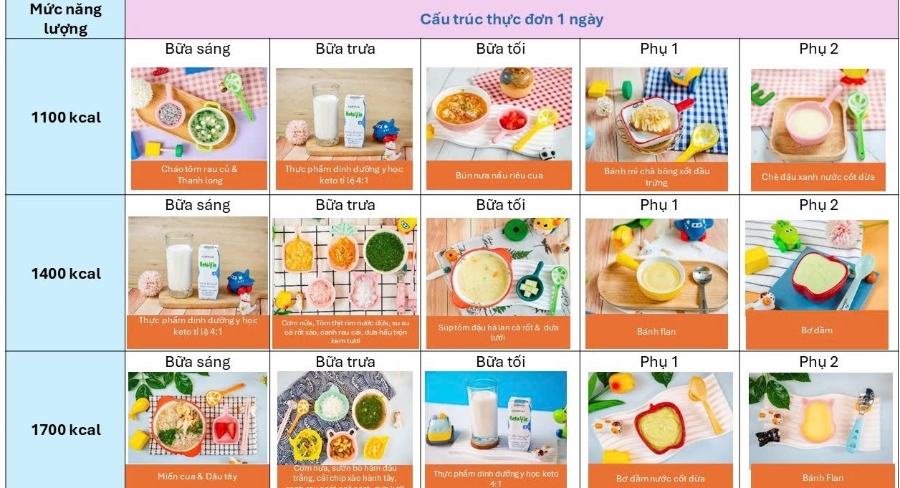 Cấu trúc thực đơn 1 ngày của Chế độ dinh dưỡng sinh ceton.