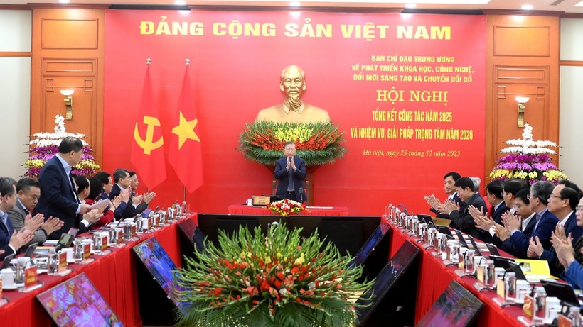 Ban Chỉ đạo Trung ương về phát triển khoa học, công nghệ, đổi mới sáng tạo và chuyển đổi số tổ chức Hội nghị tổng kết công tác năm 2025 và nhiệm vụ, giải pháp trọng tâm năm 2026. Ảnh: Nhân Dân.