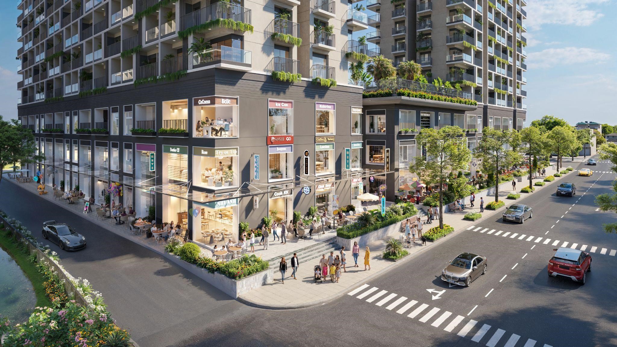 Vỉa hè và mặt tiền thoáng rộng phù hợp nhiều loại hình FB ngoài trời, tăng trải nghiệm cho khách hàng.