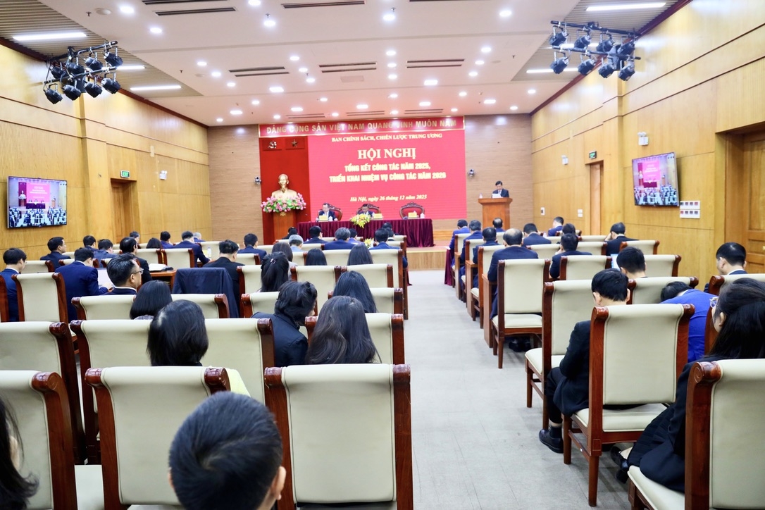 Quang cảnh Hội nghị tổng kết công tác năm 2025 và triển khai nhiệm vụ năm 2026 của Ban Chính sách, chiến lược Trung ương.