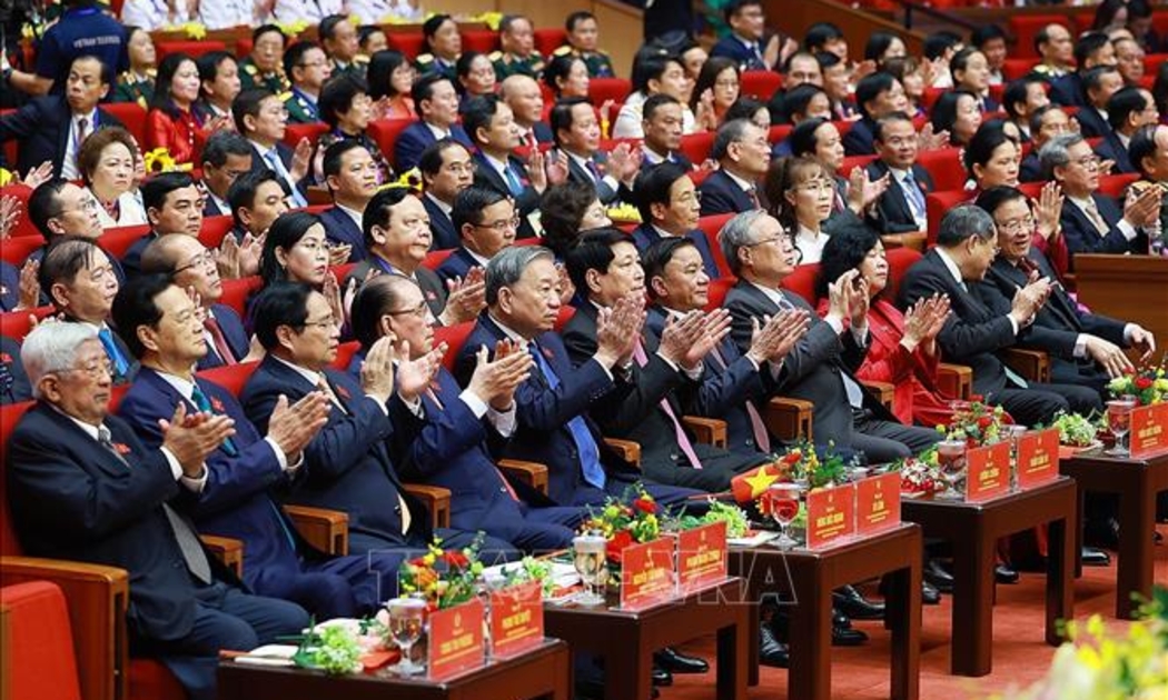 Tổng Bí thư Tô Lâm cùng các đại biểu tham dự Đại hội Thi đua yêu nước lần thứ XI. Ảnh: TTXVN.