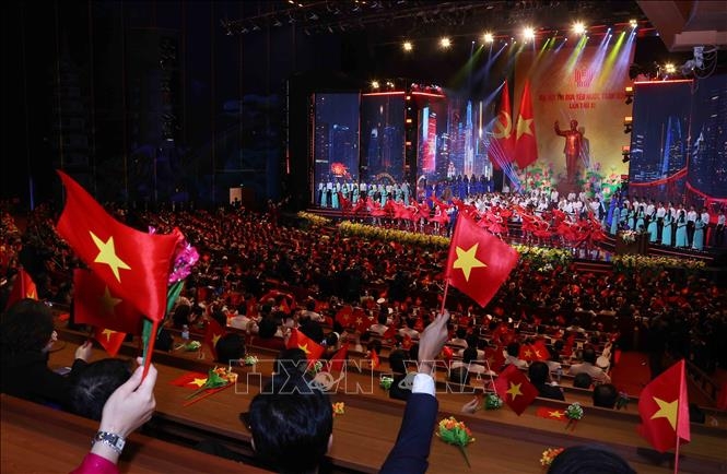 Chương trình biểu diễn nghệ thuật tại Đại hội Thi đua yêu nước toàn quốc lần thứ XI. Ảnh: TTXVN.