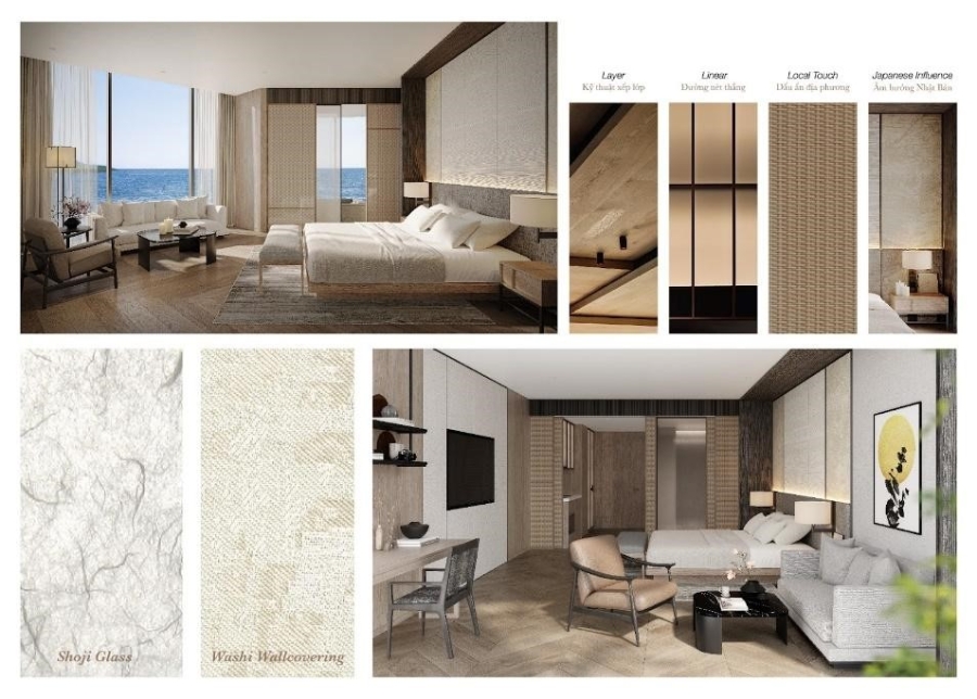 Không gian bên trong Nobu Danang là nơi ánh sáng, thiên nhiên, vật liệu và sự tĩnh lặng cùng tạo nên năng lượng sống cao hướng đến vận mệnh thịnh vượng.