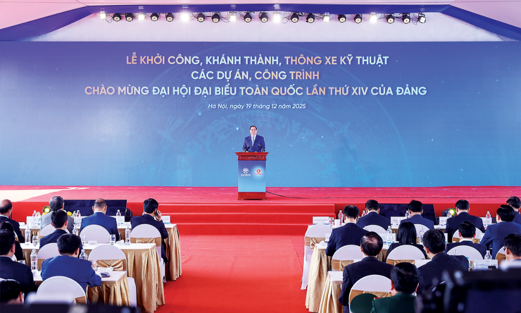 Thủ tướng Chính phủ Phạm Minh Chính phát biểu  tại lễ khởi công, khánh thành, thông xe kỹ thuật 234 dự án, công trình chào mừng Đại hội đại biểu toàn quốc lần thứ XIV của Đảng. 