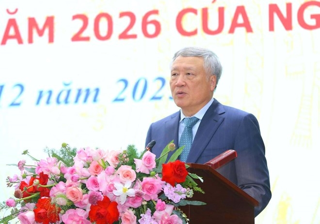 Phó Thủ tướng Thường trực Chính phủ Nguyễn Hòa Bình phát biểu tại Hội nghị tổng kết năm 2025 và triển khai nhiệm vụ công tác năm 2026 của ngành Nội vụ. Ảnh: Tống Giáp.