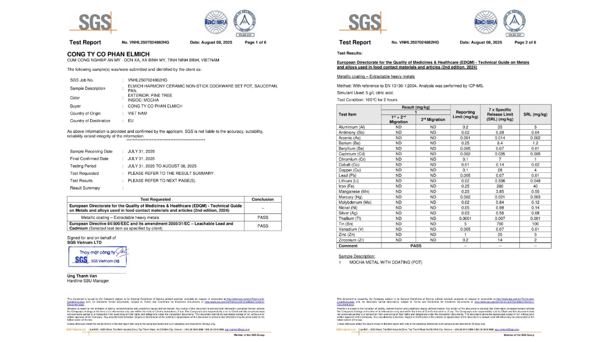 Chứng nhận an toàn của Elmich được cấp bởi tổ chức SGS. (Ảnh: Elmich).