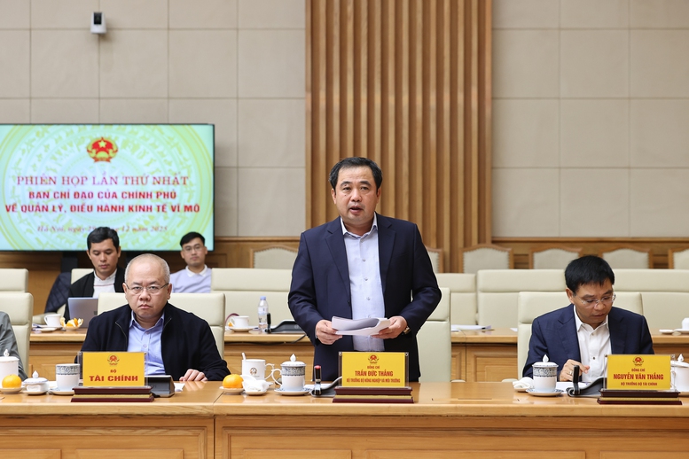 Bộ trưởng Bộ Nông nghiệp và Môi trường Trần Đức Thắng phát biểu tại phiên họp - Ảnh: VGP