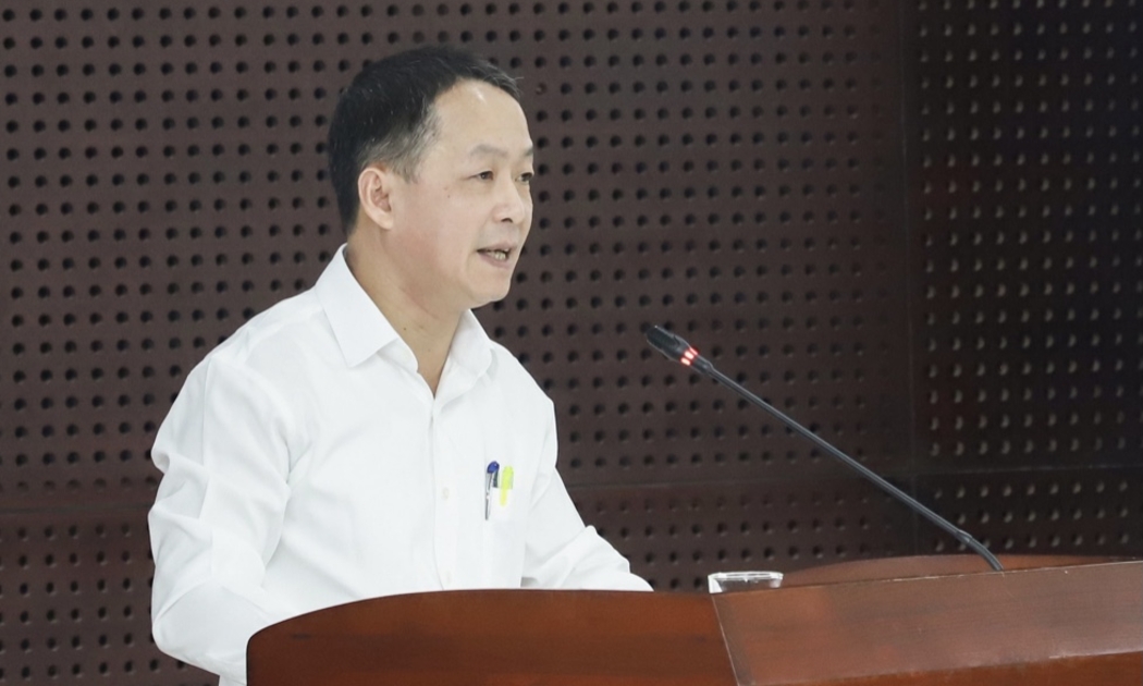 Trưởng Thống kê thành phố Đà Nẵng Trần Văn Vũ tại họp báo.Ảnh Ngô Anh Văn