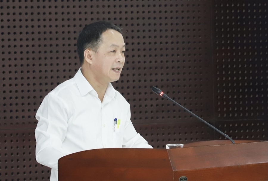 Trưởng Thống kê thành phố Đà Nẵng Trần Văn Vũ tại họp báo.Ảnh Ngô Anh Văn