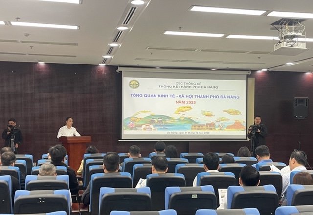 Quang cảnh họp báo Công bố số liệu thống kê tình hình kinh tế - xã hội TP Đà Nẵng năm 2025. Ảnh Ngô Anh Văn