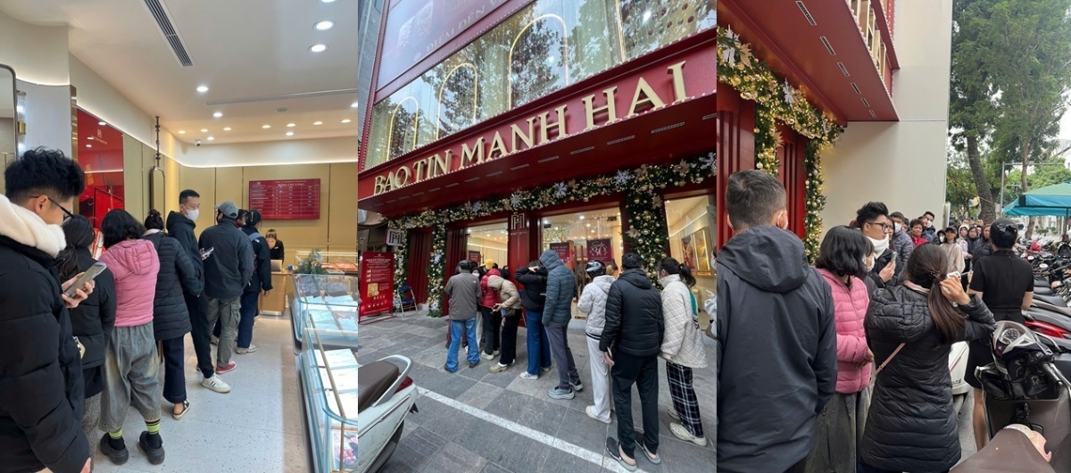 Dòng người xếp hàng mua Vàng 24K tại cửa hàng Bảo Tín Mạnh Hải ngày&nbsp;đầu năm.