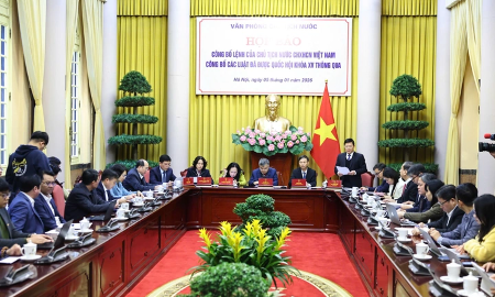 Toàn cảnh họp báo công bố Lệnh của Chủ tịch nước về 13 luật vừa được Quốc hội khóa XV thông qua.