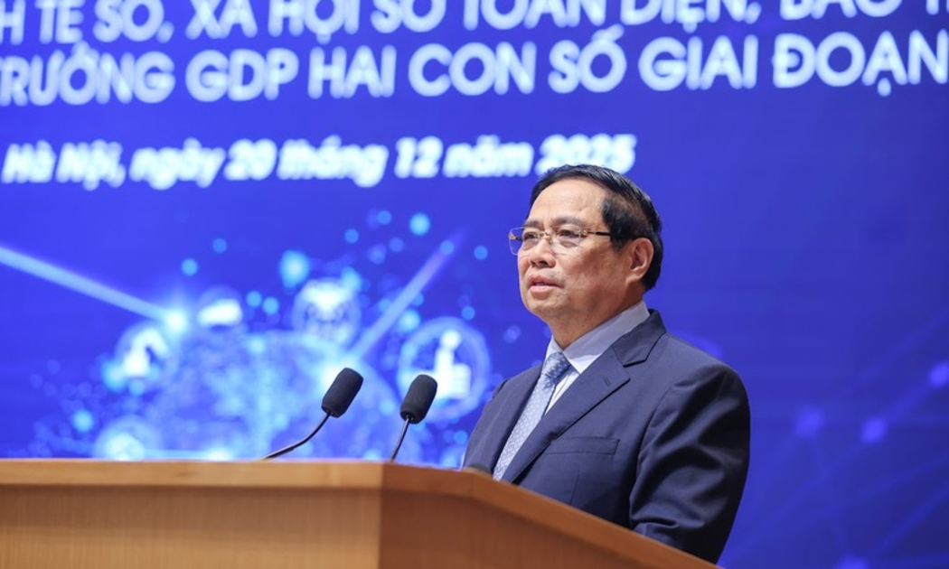 Thủ tướng Phạm Minh Chính phát biểu khai mạc Diễn đàn quốc gia về phát triển kinh tế số và xã hội số lần thứ 3 - Ảnh: VGP. 