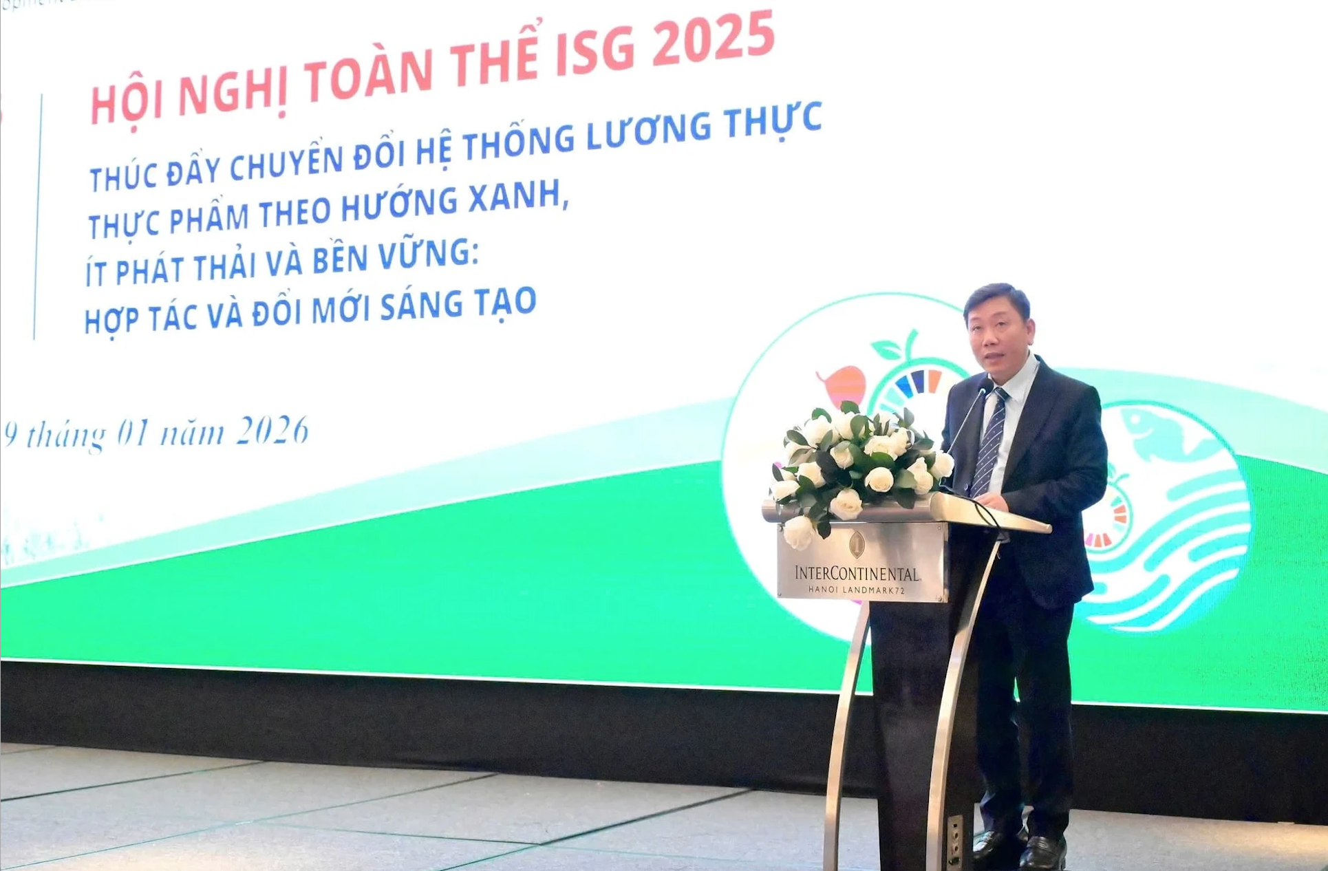 Vụ trưởng Vụ Hợp tác quốc tế (Bộ Nông nghiệp và Môi trường) Nguyễn Đỗ Anh Tuấn phát biểu tại Hội nghị toàn thể ISG 2025. Ảnh: Kiều Chi.