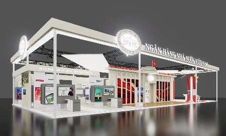Gian trưng bày của ngành ngân hàng tại Triển lãm thành tựu Đất nước “80 năm Hành trình Độc lập - Tự do - Hạnh phúc”.