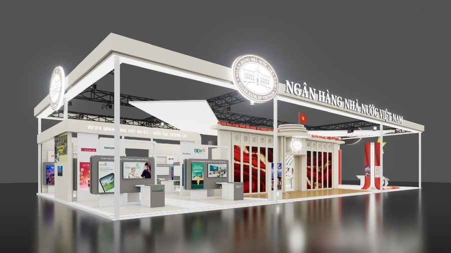 Gian trưng bày của ngành ngân hàng tại Triển lãm thành tựu Đất nước “80 năm Hành trình Độc lập - Tự do - Hạnh phúc”.