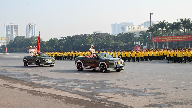 Cán bộ, chiến sĩ Công an nhân dân xuất quân và diễn tập bảo vệ Đại hội đại biểu toàn quốc lần thứ XIV của Đảng. Ảnh: Nhân Dân