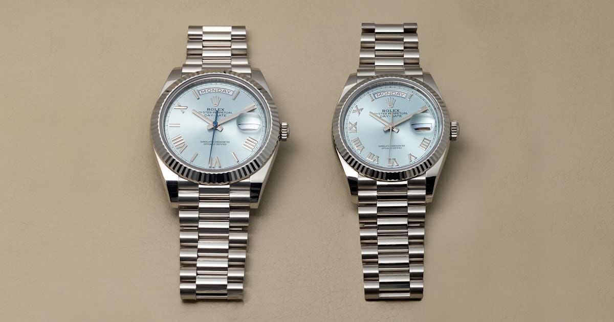 Mẫu đồng hồ Rolex Day-Date 40 mm bằng vàng trắng và chiếc Rolex Day-Date 40 mm bằng bạch kim.