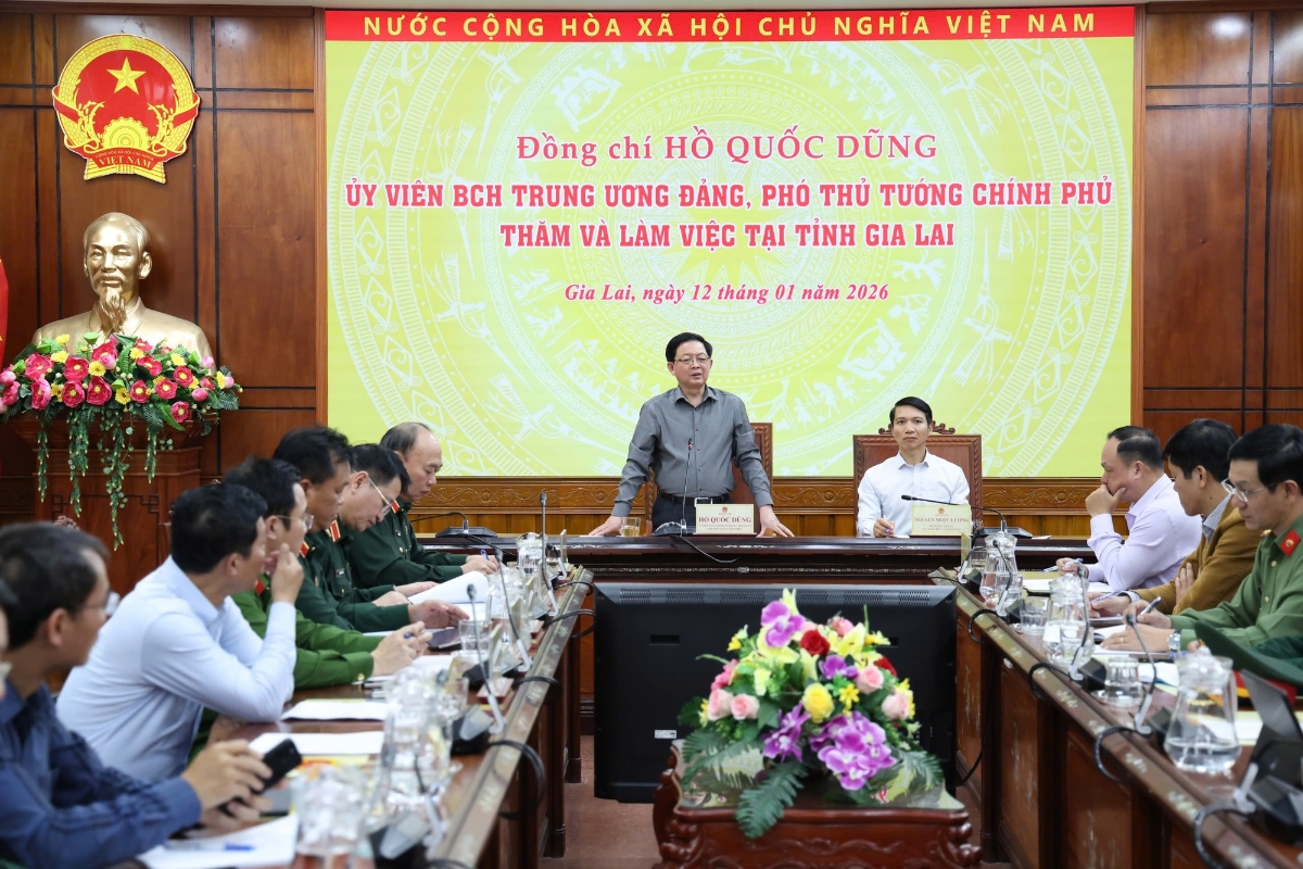 Phó Thủ tướng Hồ Quốc Dũng làm việc với tỉnh Gia Lai.&nbsp;Ảnh: Cục Quản lý Đê điều và phòng chống thiên tai cung cấp.