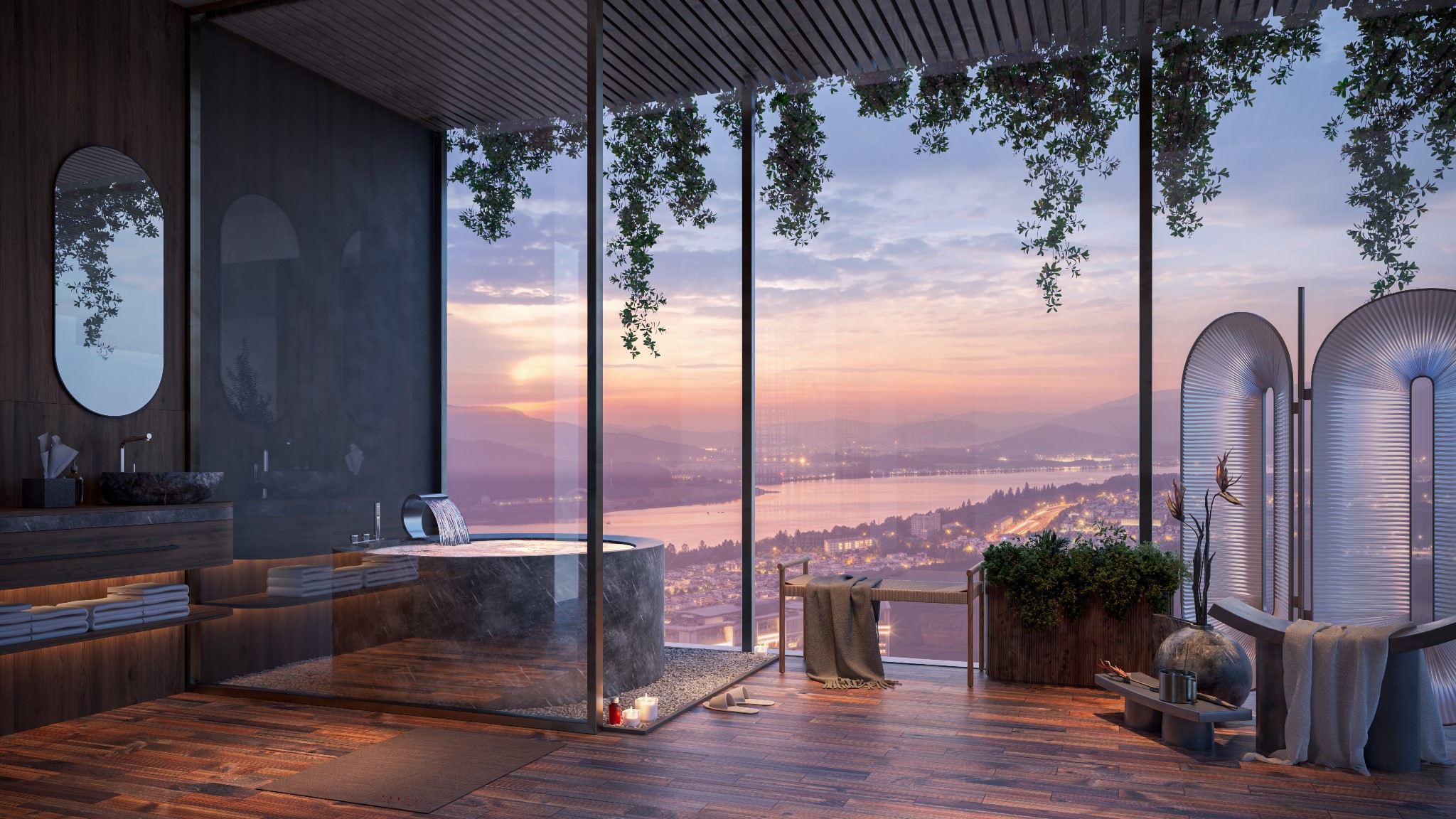 Bể khoáng nóng tại gia được dẫn nguồn từ mạch khoáng nằm sâu trong lòng đất duy trì từ 37-53 độ C chứa chất Radon quý hiếm.